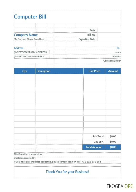 Modèle de format de facture informatique
